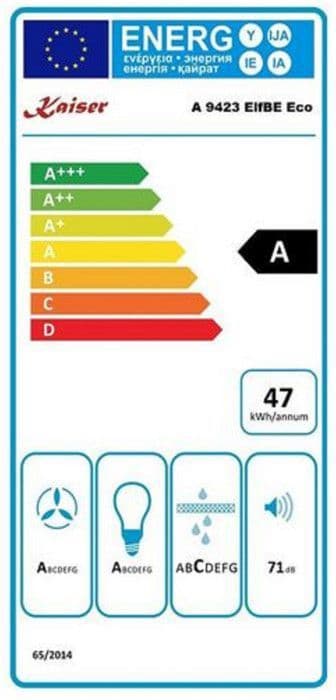 Kaiser A 9423 ElfBE ECO+tillförselrör flexibel, köksfläkt, 90 cm, väggmonterad 910 m³/h, 3 hastigheter, utsug, återcirkulering, elfenben