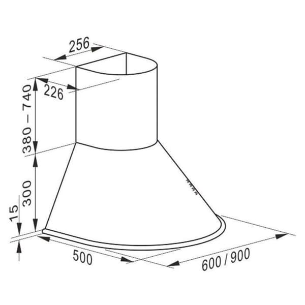 Kaiser A 9423 ElfBE ECO+tillförselrör flexibel, köksfläkt, 90 cm, väggmonterad 910 m³/h, 3 hastigheter, utsug, återcirkulering, elfenben