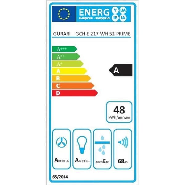 Gurari köksfläkt Plafond GCH E 217 WH 52 Prime, 52 cm köksfläkt, Vit glas, 1000m³/h