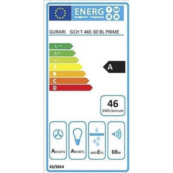 GURARI Väggventilator GCH T 465 60 BL PRIME köksfläkt 60 cm, svart, böjd glas, sugkraft
