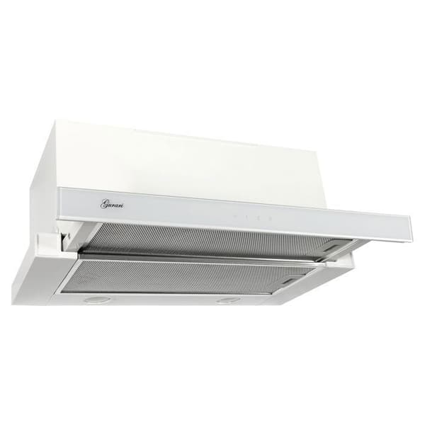 GURARI Fläkt med platt deflektor GCH 117 WH Prime, Inbyggd fläkt 60 cm, i vit, Vit glas, 1000m³/h, Effektiv