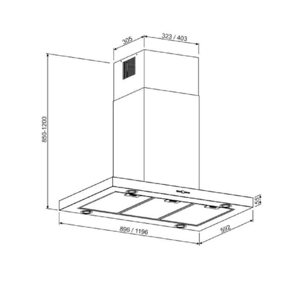 GURARI Hotte îlot GCH I 431 90 ÄR PRIME, Hotte aspirante 90 cm, inox, 1000m³/h, fjärrkontroll