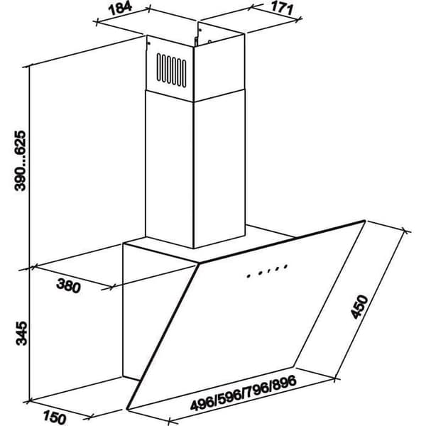Gurari köksfläkt GCH D 286 BL 8 Prime inklusive avluftningsrör, köksfläkt 80cm, väggmonterad fläkt 1000m³/h