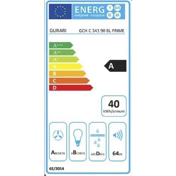 Takbox i tak GURARI GCH C 343 90 BL PRIME, Inbyggd köksfläkt 90cm/ Svart glas/ Effektiv/ EBM-motor/ Kraftfull 1000m³