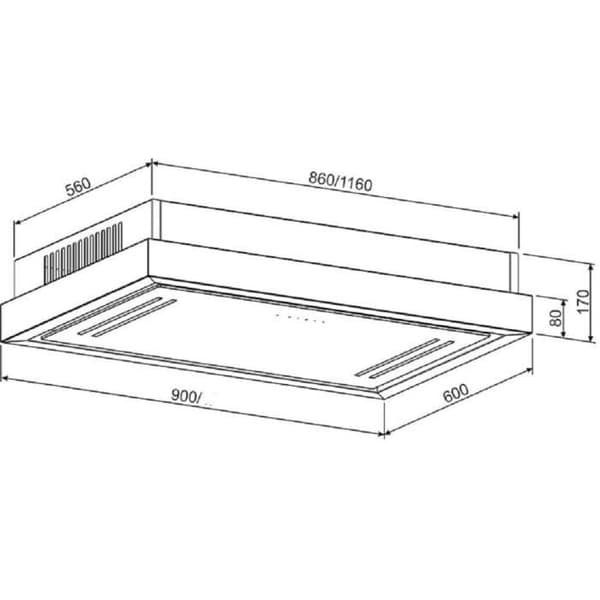 Takbox i tak GURARI GCH C 343 90 BL PRIME, Inbyggd köksfläkt 90cm/ Svart glas/ Effektiv/ EBM-motor/ Kraftfull 1000m³