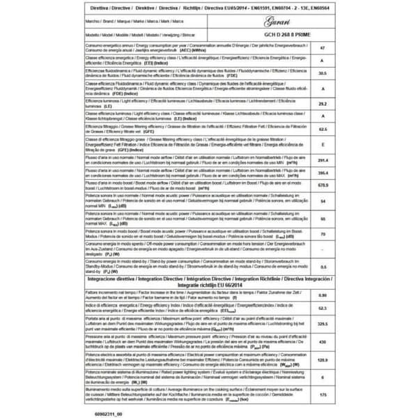 GURARI - Lutande köksfläkt - GCH D 268 8 Prime - 80 cm - Svart - Glas - Energiklass A - 1 000 m³/h