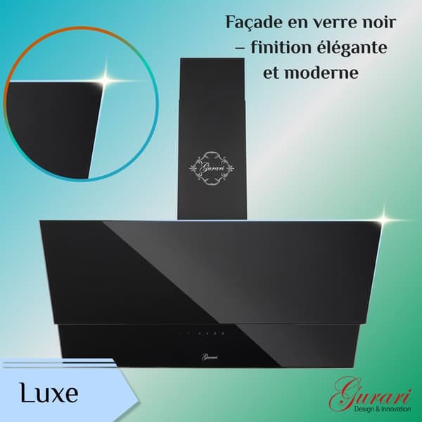 GURARI - Lutande köksfläkt - GCH D 268 8 Prime - 80 cm - Svart - Glas - Energiklass A - 1 000 m³/h