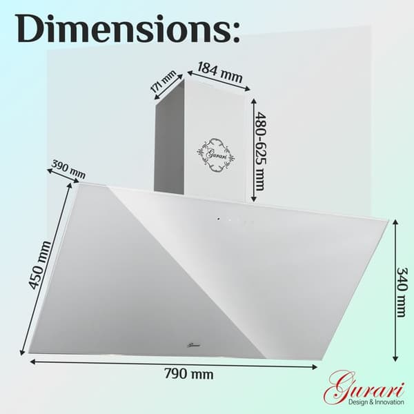 GURARI Vägghängd fläkt GCH 286 WH 8 Prime, 80 cm, vit glas, energieffektivitetsklass A, 1000 m³/h