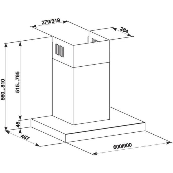 GURARI Väggfläkt GCH 462 IS Prime 600 Fläkt 60 cm Rostfritt stål Svart Glas Energiklass A 1000m³/h