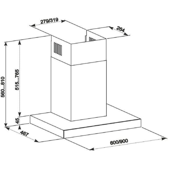 GURARI GCH 462 BL 6 Prime + kolfilter, köksfläkt 60 cm / 1000 m³/h / köksfläkt i svart + kolfilter