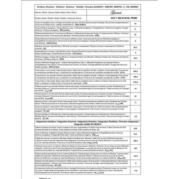 GURARI väggmonterad fläkt GCH T 466 IS 90 BL PRIME, köksfläkt 90 cm 1000m³/h väggmonterad fläkt i rostfritt stål och glas