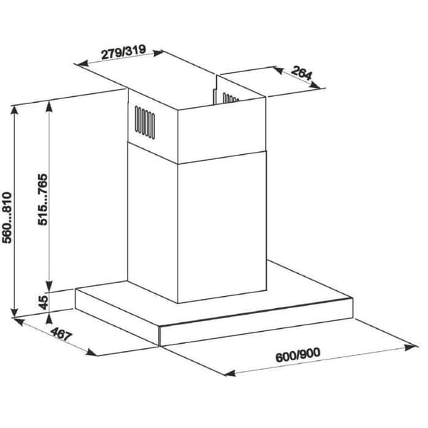 GURARI GCH 462 IS 9 Prime + kolfilter, köksfläkt 90 cm / 1000 m³/h / I rostfritt stål / + kolfilter