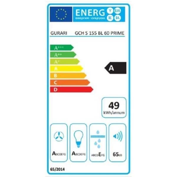 GURARI Huvudvagn i italiensk stil GCH S 155 BL 60 Prime Lyxig köksfläkt 60 cm, svart glas