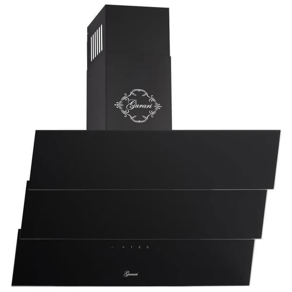 GURARI Köksfläkt GCH D 267 BL 6 Prime+kol, svart köksfläkt, 60 cm, svart, glas, 1000m³/h