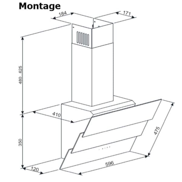 GURARI Köksfläkt GCH D 267 BL 6 Prime+kol, svart köksfläkt, 60 cm, svart, glas, 1000m³/h