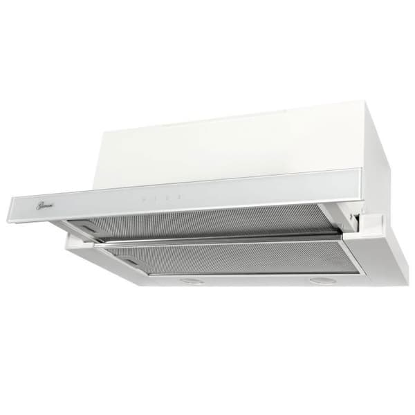 GURARI GCH B 117 WH Prime+kolfilter, Inbyggd köksfläkt 60 cm, i vitt, Vitt glas, 1000m³/h+kolfilter