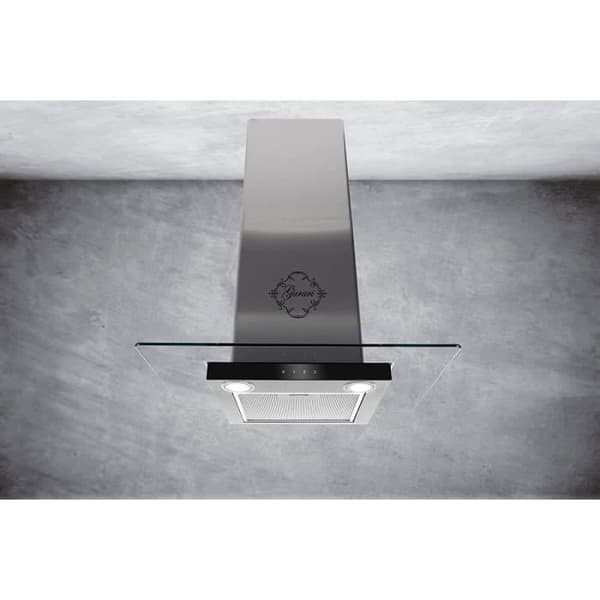 GURARI Väggfläkt GCH T 466 IS 60 BL PRIME, köksfläkt 60 cm 1000m³/h, väggfläkt i rostfritt stål, glas, energieffektivitetsklass