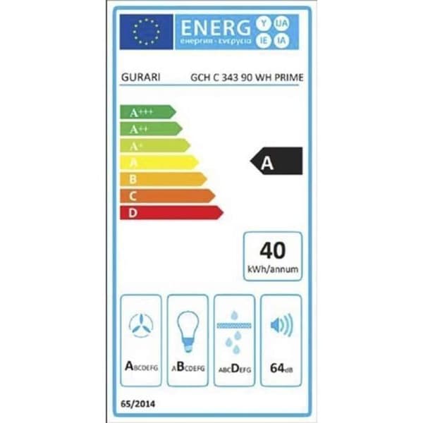 Takskåp GURARI GCH C 343 90 WH PRIME, Inbyggd fläkt 90cm / Svart glas / Effektiv / EBM-motor / Kraftfull 1000m³