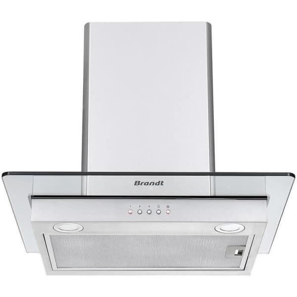 BRANDT BHB1644IX dekorativ väggfläkt - 60 cm - Avgas och återvinning - Rostfritt stål + Glas - 552 m3/h