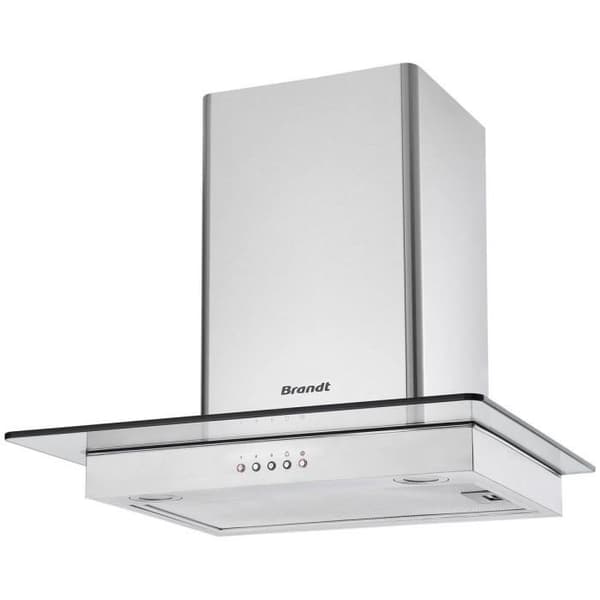 BRANDT BHB1644IX dekorativ väggfläkt - 60 cm - Avgas och återvinning - Rostfritt stål + Glas - 552 m3/h Rostfritt stål