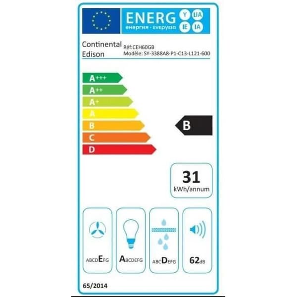 Continental Edison Koristeellinen liesituuletin - L60 cm - musta ja lasi