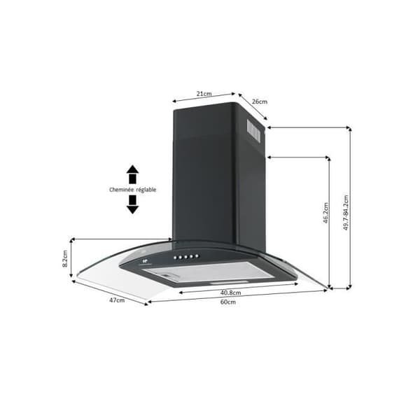 Continental Edison Koristeellinen liesituuletin - L60 cm - musta ja lasi