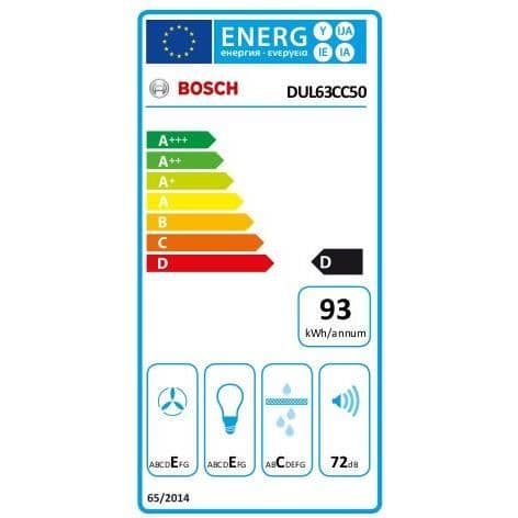 BOSCH DUL63CC50 klassisk väggmonterad fläkt - L 60 cm - Rostfritt stål - Avgas/Återvinning - 350 m³ luft/h max i avgas - 72 dB