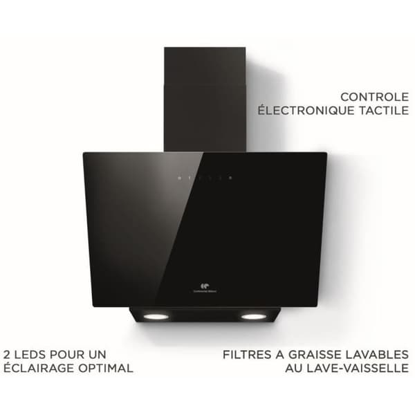 Sort dekorativ emhætte - A - CONTINENTAL EDISON CEHD6065B - L60 cm