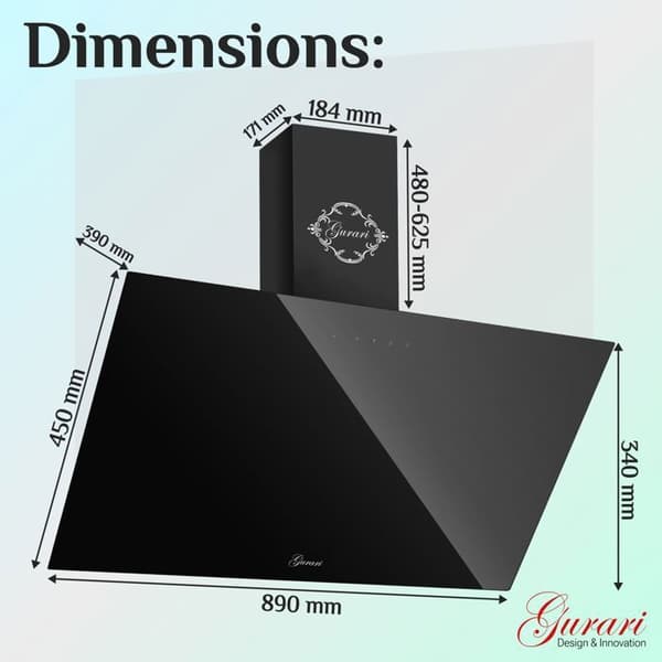 Gurari köksfläkt GCH D 286 BL 9 Prime inklusive avgasrör, köksfläkt 90cm, väggfläkt 1000m³/h