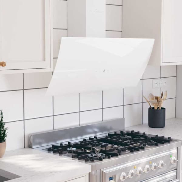 Köksfläkt 90 cm stål och härdat glas vit