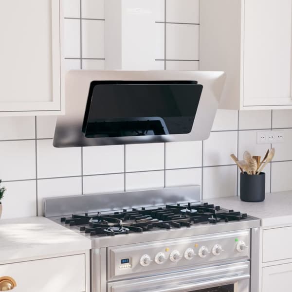 Köksfläkt 90 cm rostfritt stål och härdat glas silver