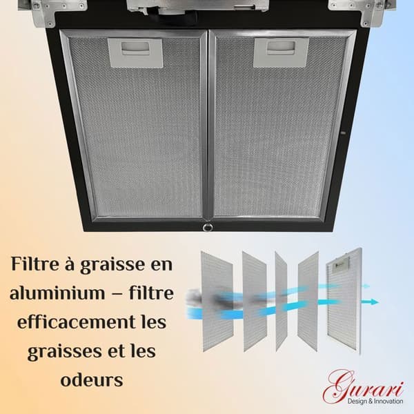 Gurari köksfläkt GCH D 286 BL 9 Prime, 90 cm köksfläkt, väggmonterad fläkt 1000m³/h