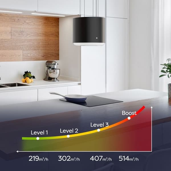 CIARRA Island Hood 41cm App Control A+ 550m3/h Booster Recycling Hood Touch-knapp Svart CD4838B
