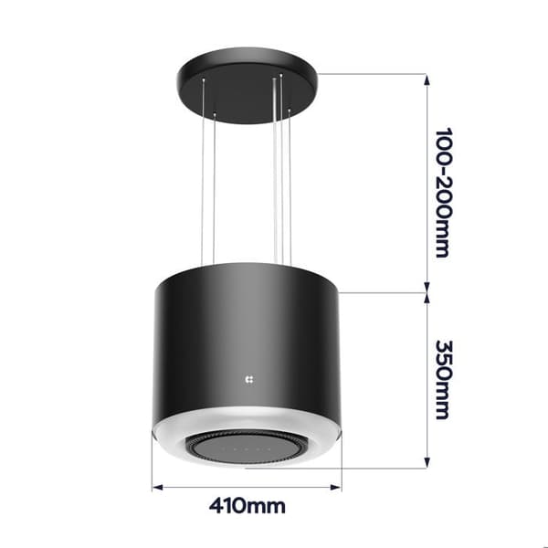 CIARRA Island Hood 41cm App Control A+ 550m3/h Booster Recycling Hood Touch-knapp Svart CD4838B