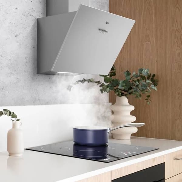 CIARRA Hällfläkt Inkled 60cm 650m3/h A+++ 3 Hastigheter 2st Kolfilter Återvinning eller Utsugning Färg Stål
