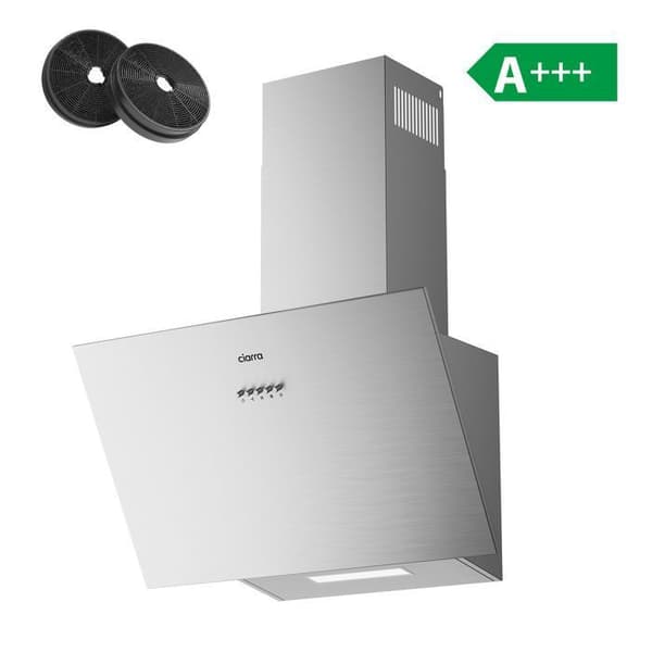 CIARRA Hällfläkt Inkled 60cm 650m3/h A+++ 3 Hastigheter 2st Kolfilter Återvinning eller Utsugning Färg Stål