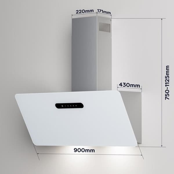 CIARRA Kåpa 90cm A+++ 650m3/h Booster 4 Hastigheter Touchknapp Köksfläkt Vit CD9736KW