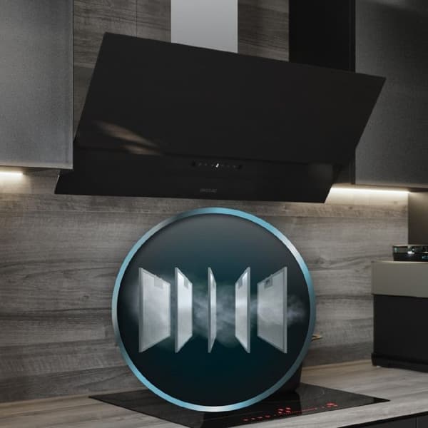Dekorativ fläkt - Bolero - Flux DT 908001 - Svart glas - 90 cm - A++