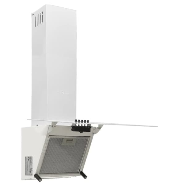 Köksfläkt 60 cm stål och härdat glas vit