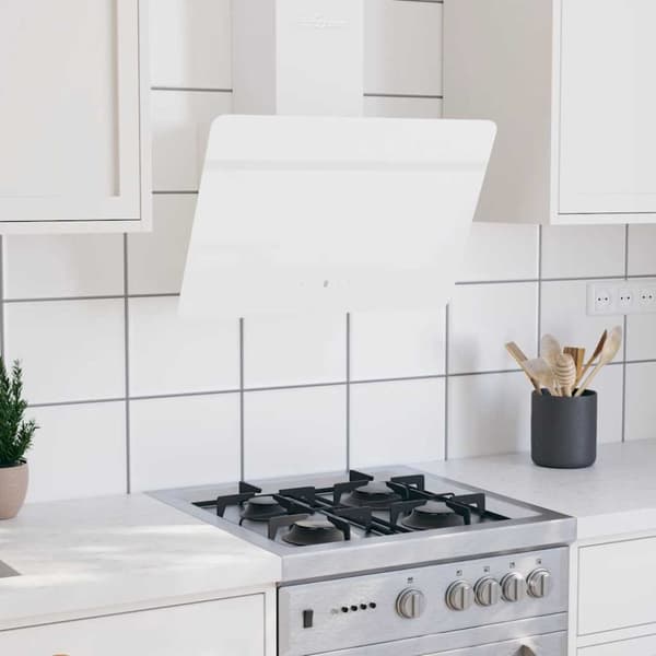 Köksfläkt 60 cm stål och härdat glas vit