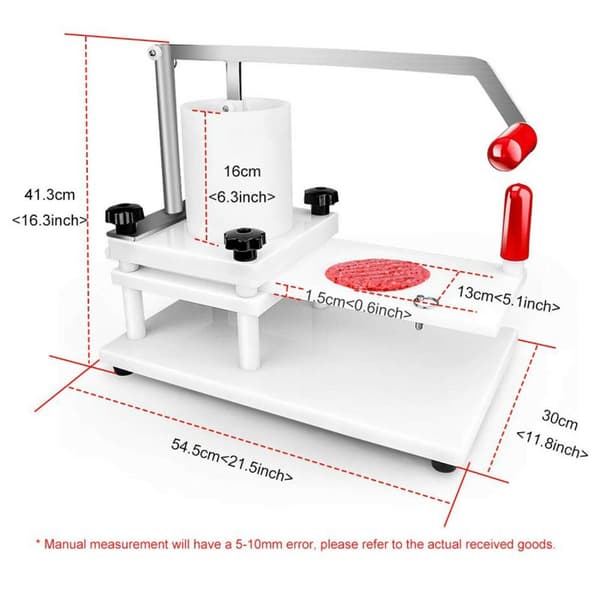 130mm kommersiell manuell hamburgerpress med extra 51mm*6 form, stor kapacitet behållare, hög effektivitet, lätt att använda