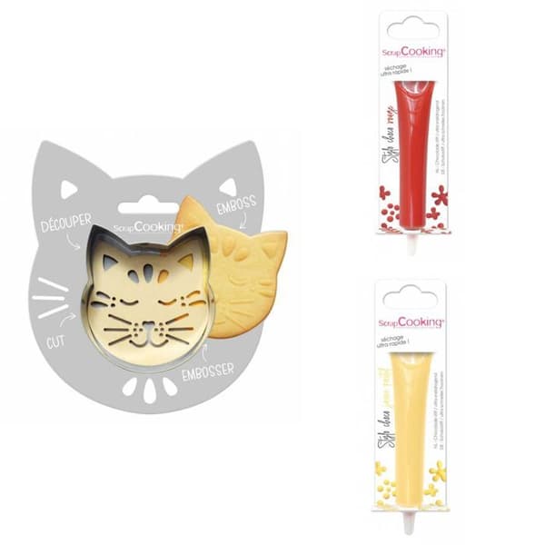 Cat Relief Cookie Kit + 2 pastellröda och gula chokladpennor