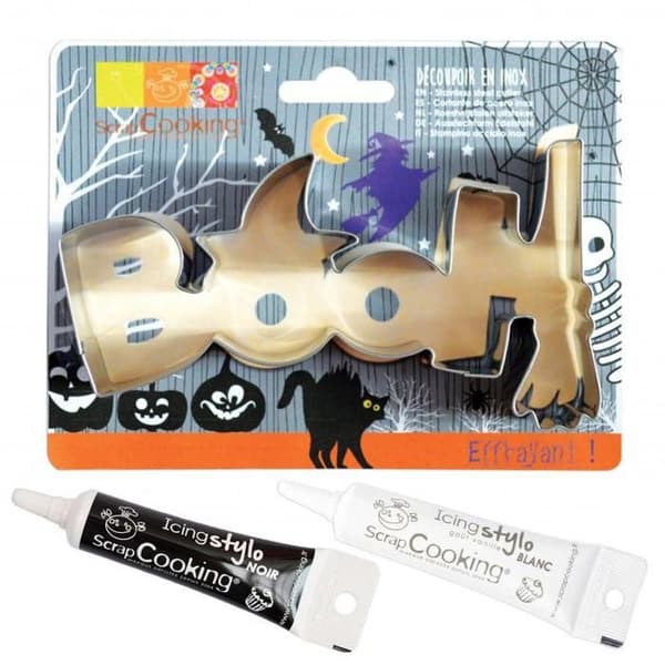 Hink 16 bakningsformar Halloween + svarta och vita ätbara pennor
