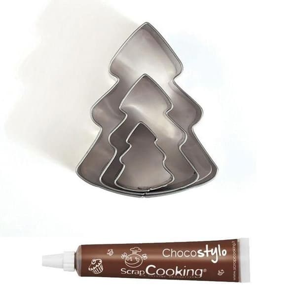 Chokladpenna + 3 små julgranskaksformar i rostfritt stål