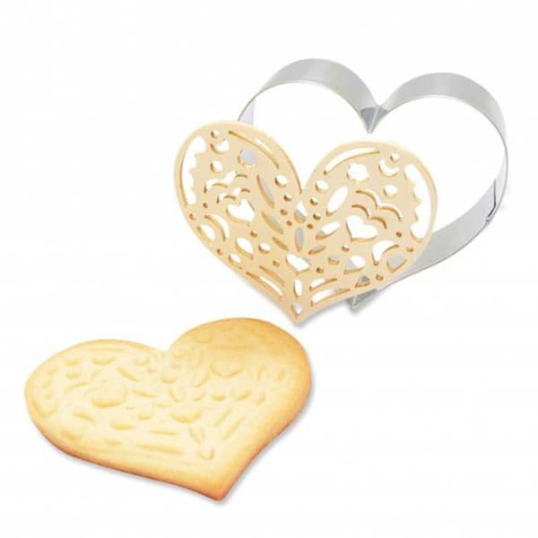 Kit för kaka i relief Heart + 2 bruna och midnattsblå chokladpennor