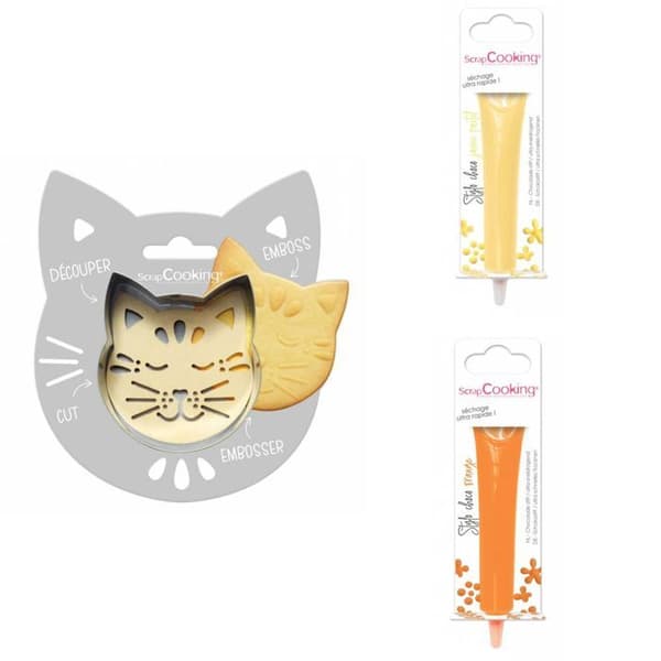 Cat Relief Cookie Kit + 2 pastellgul och orange chokladpennor