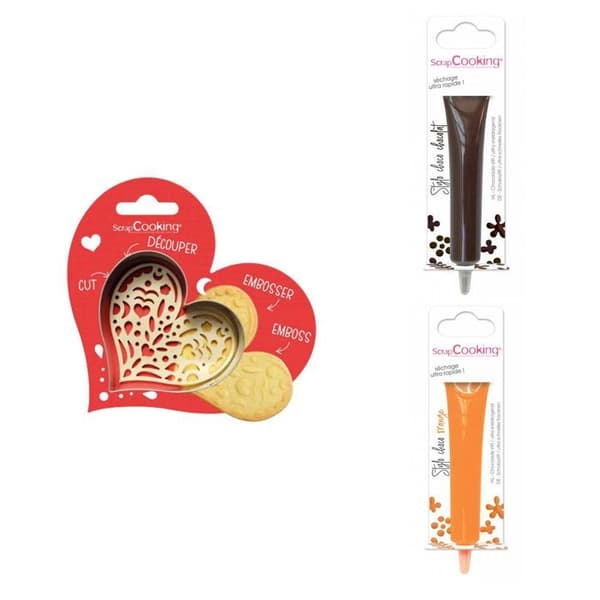 Hjärtpräglat kakkit + 2 brun och orange chokladpennor