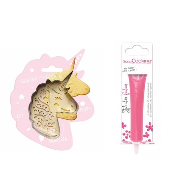 Kit för enhörningspräglad kaka + Fuchsia chokladpenna
