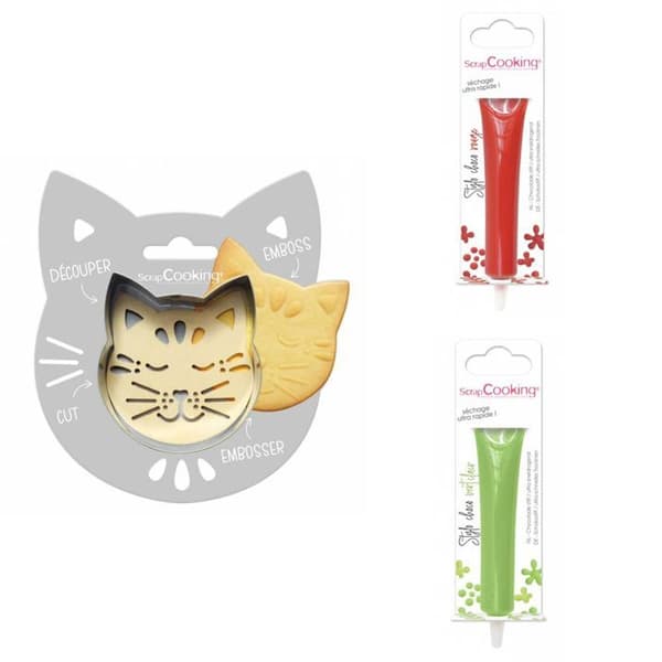 Kattpräglat kakkit + 2 röda och ljusgröna chokladpennor