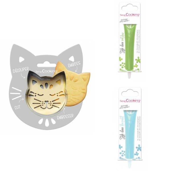 Cat Relief Cookie Kit + 2 ljusgröna och pastellblå chokladpennor